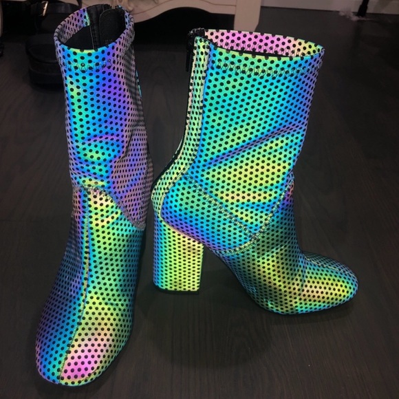 YRU Reflective Iridescent Hologram Boots Shoes 7 - Picture 3 of 10